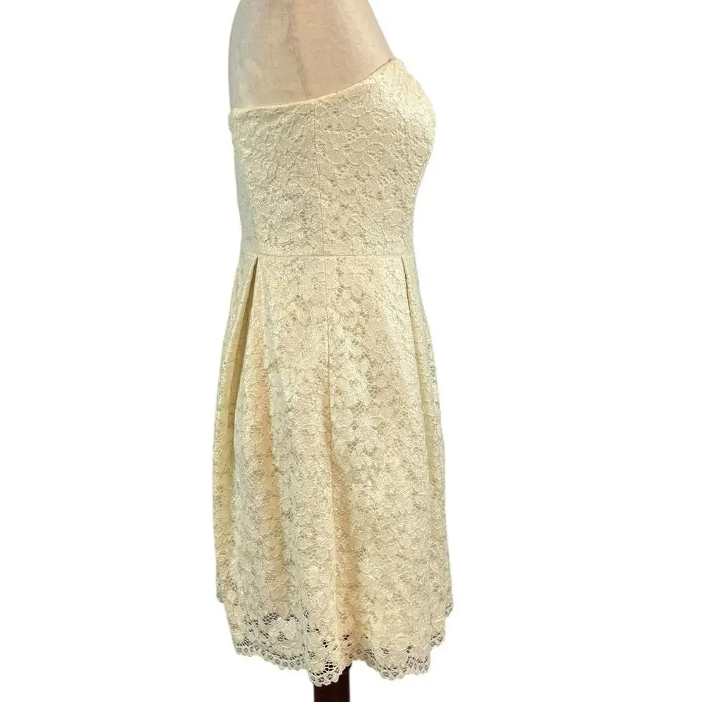 Lilly Pulitzer Marielle Ivory Shimmer Lace Strapless Fit Flare Dress Size 4 - Picture 6 of 8